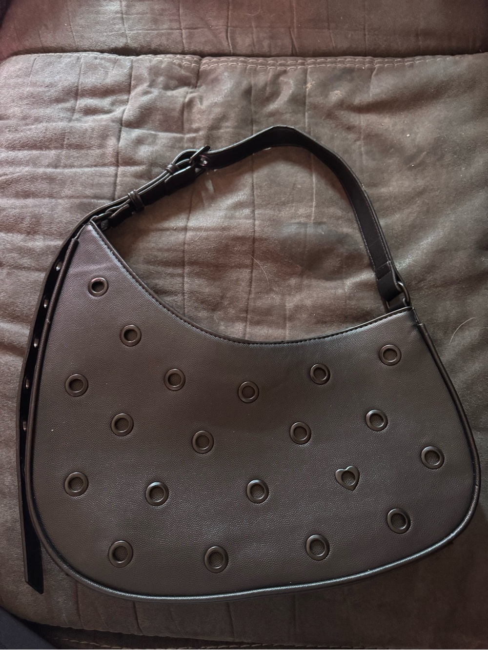 Betsey Johnson Black Shoulder Bag with Grommet Accents